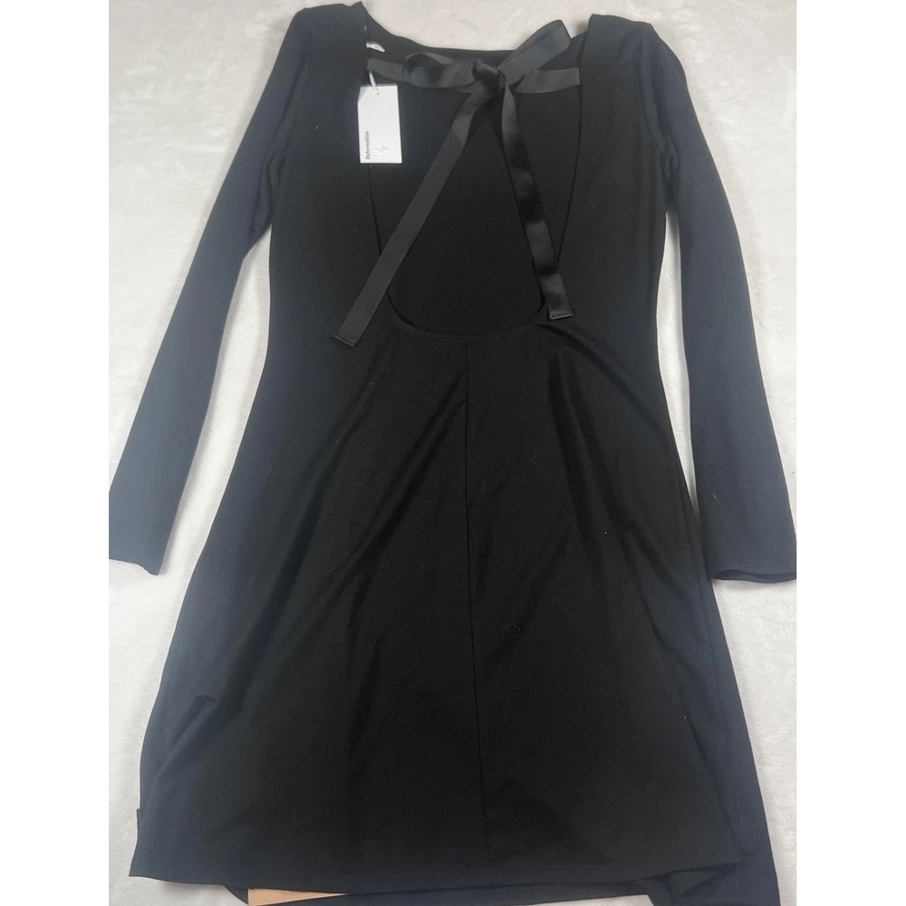 Reformation Avant Dress Womens Large Black Cut Out‎ Bow Long Sleeve Bodycon Mini - Picture 8 of 11